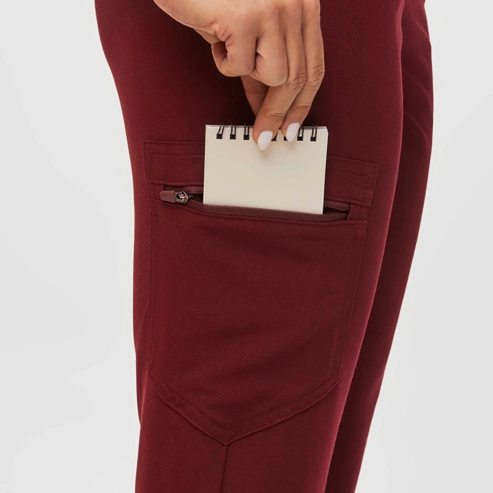 Fig High Waisted Zamora Jogger Scrub Pants burgundy size large nurse scrubs pant - Picture 14 of 14